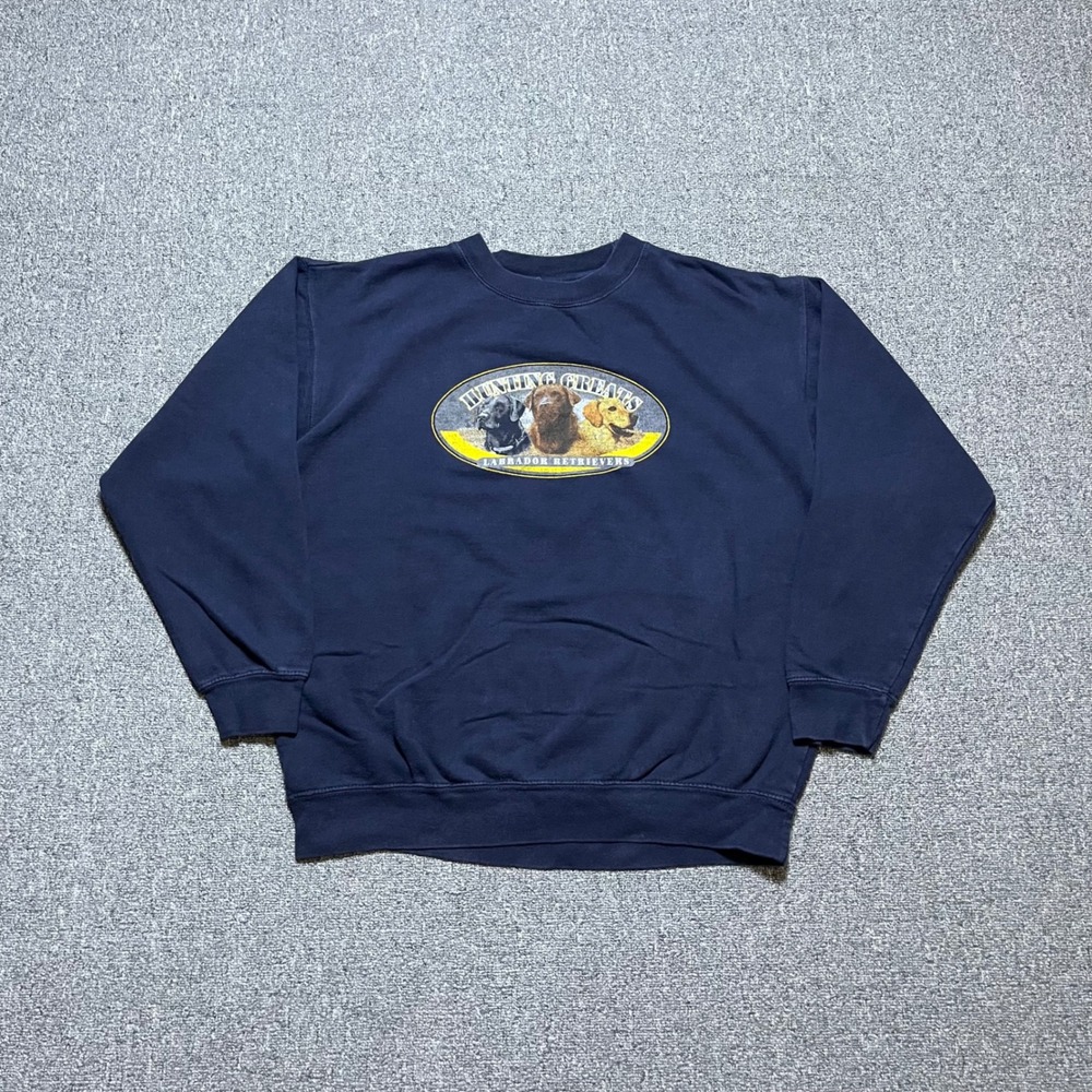 Vintage OVB Hunting Greats Labrador Retriever Sweatshirt Navy Blue Dog Graphic
